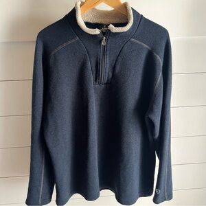 Kuhl Men's Alfpaca Navy 1/4 Zip Sweater with Gray Stitching Size XXL Sherpa